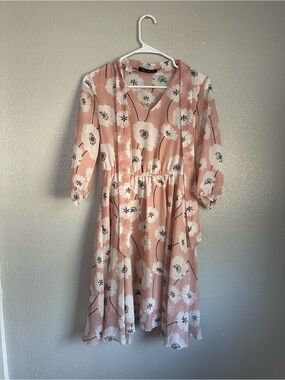 Simplee Pink Floral Lightweight Flowy Knee Length Dress